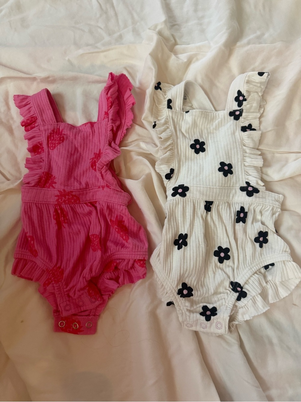Cat & Jack Girls Pink & White Ruffle One-Piece Bodysuits